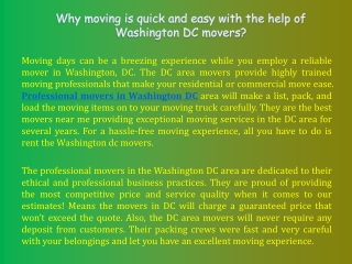 Why moving is quick and easy with the help of Washington DC movers?