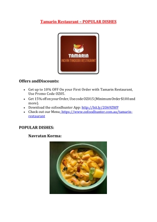 20% Off -Tamarin Restaurant-Leura - Order Food Online