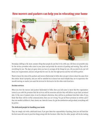 How movers and packers can help you in relocating your home