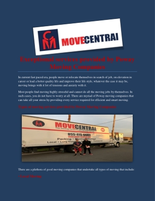 Services provided by Poway Moving Companies