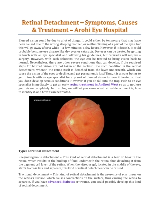 Retinal Detachment – Symptoms, Causes & Treatment - Arohi Eye Hospital