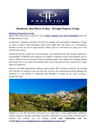 Benahavis: Best Places To Buy - Prestige Property Group