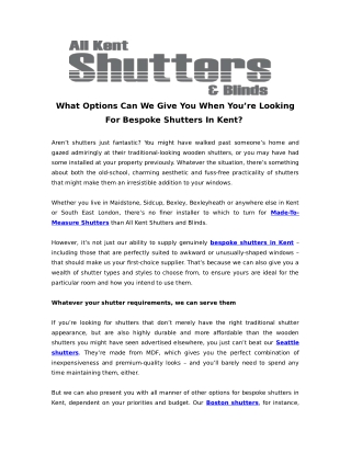 What Options Can We Give You When You’re Looking For Bespoke Shutters In Kent?