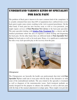 Understand various kinds Of Specialist for Back Pain