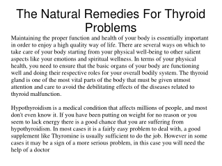 The Natural Remedies For Thyroid Problems