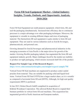 Form Fill Seal Equipment Market - Global Industry Insights, Trends, Outlook, and Opportunity Analysis, 2018-2026