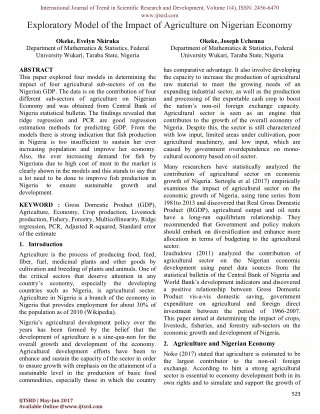 Exploratory Model of the Impact of Agriculture on Nigerian Economy