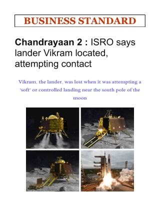 Chandrayaan 2 : ISRO says lander Vikram located, attempting contact