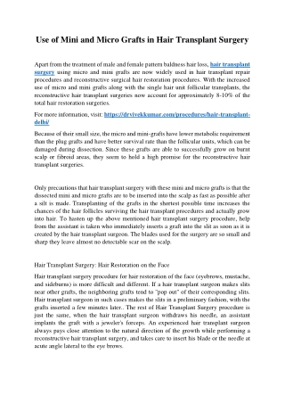 Use of Mini and Micro Grafts in Hair Transplant Surgery