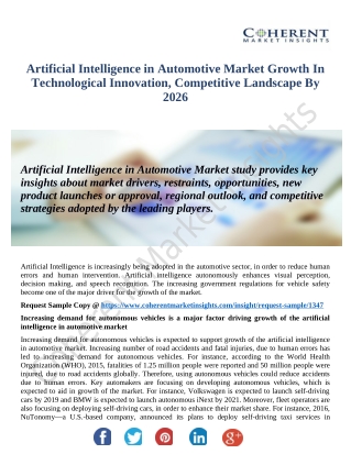 Artificial Intelligence in Automotive Market Laminar Growth, Current Trend And Forecast 2018-2026