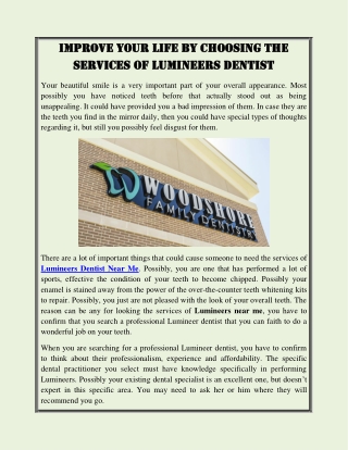 Improve Your Life By Choosing The Services of Lumineers Dentist