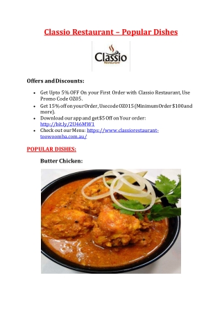 Classio Restaurant Menu – 5% off – Indian restaurant in Toowoomba