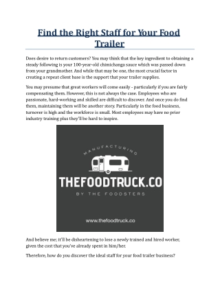 Find The Right Staff for Your Food Trailer