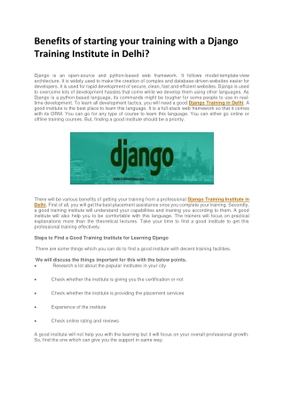 Benefits of starting your training with a Django Training Institute in Delhi?