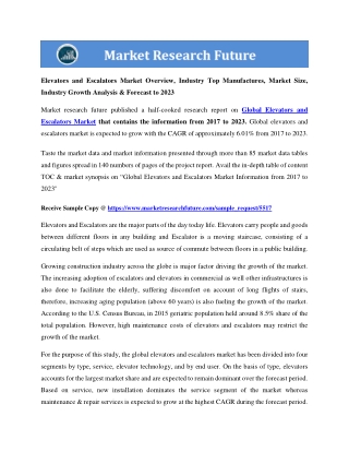 Elevators and Escalators Market Research Report– Forecast 2023