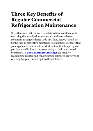 Three Key Benefits of Regular Commercial Refrigeration Maintenance