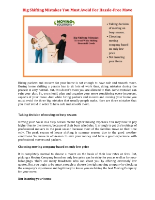 Big Shifting Mistakes You Must Avoid For Hassle-Free Move