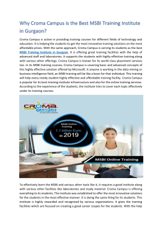 Why Croma Campus is the Best MSBI Training Institute in Gurgaon?