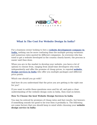 What Is The Cost For Website Design In India?