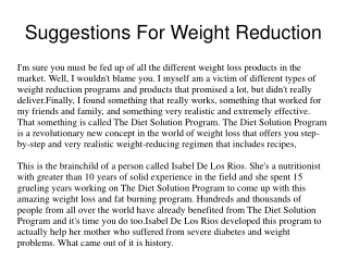 Suggestions For Weight Reduction