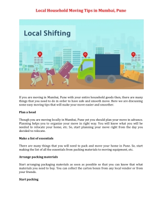 Local Household Moving Tips in Mumbai, Pune