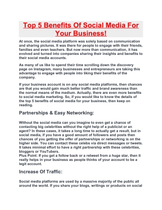 Top 5 Benefits Of Social Media For Your Business!