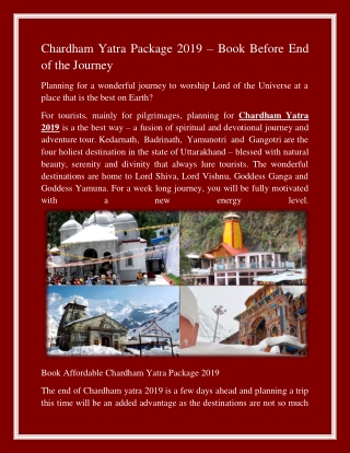 Chardham Yatra Package 2019 – Book Before End of the Journey