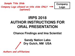 IRPS 2018 AUTHOR INSTRUCTIONS FOR ORAL PRESENTATION