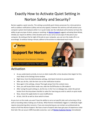 Exactly How to Activate Quiet Setting in Norton Safety and Security?