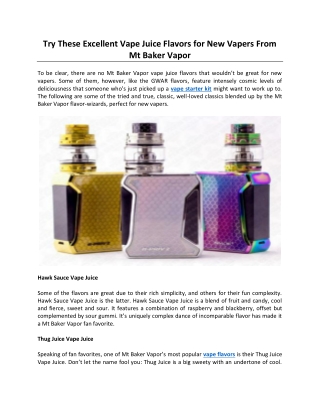 Try These Excellent Vape Juice Flavors for New Vapers From Mt Baker Vapor