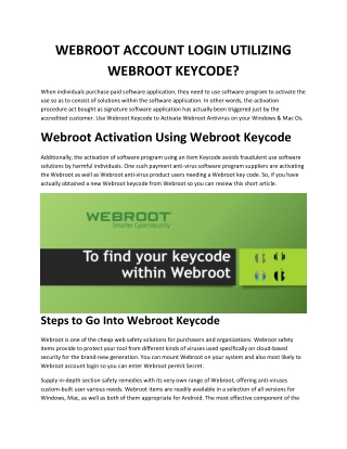 WEBROOT ACCOUNT LOGIN UTILIZING WEBROOT KEYCODE?