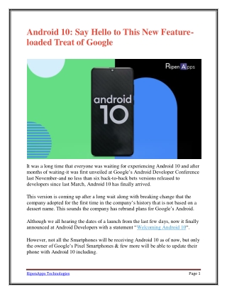 Android 10: Say Hello to This New Feature-loaded Treat of Google