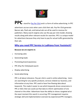 Why you need PPC Service in Ludhiana from Youtotech?
