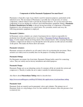 Components of all the Pneumatic Equipment You must Know!