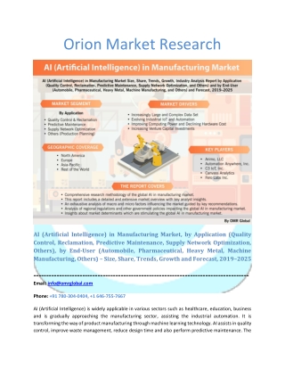 Artificial Intelligence (AI) in Manufacturing Market: Industry Growth, Size, Share and Forecast 2019-2025