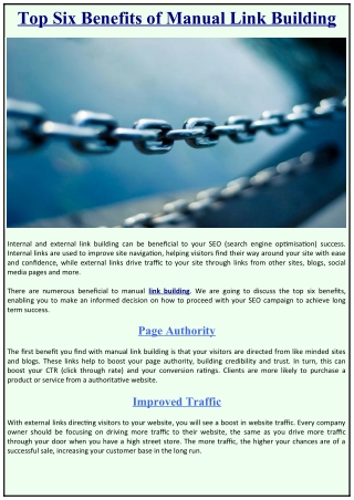 Top Six Benefits of Manual Link Building