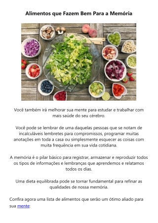 Alimentos que fazem bem a memória