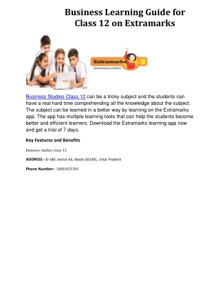 Business Learning Guide for Class 12 on Extramarks