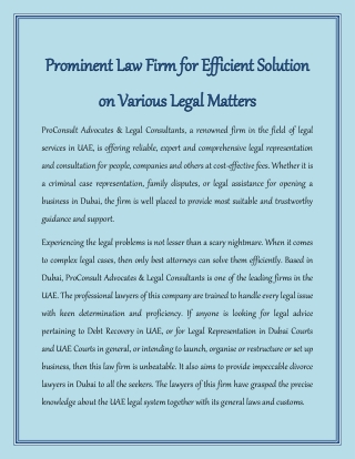 Prominent Law Firm for Efficient Solution on Various Legal Matters