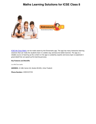 Maths Learning Solutions for ICSE Class 8