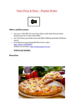 >5% off - Oasis Pizza Menu & Pasta Restaurant Torrensville<