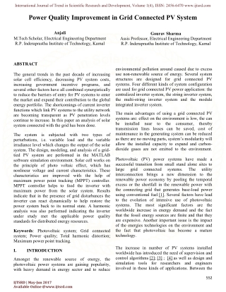 Power Quality Improvement in Grid Connected PV System