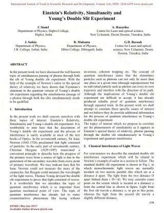 Einsteins Relativity, Simultaneity and Young's Double Slit Experiment