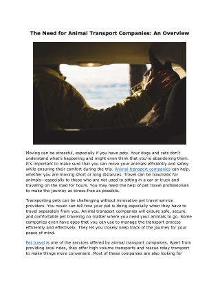 The Need for Animal Transport Companies: An Overview