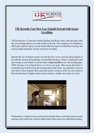 UK Screeds Can Now Lay Liquid Screed with Laser Levelling