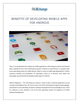 Benefits of Developing Mobile Apps for Android