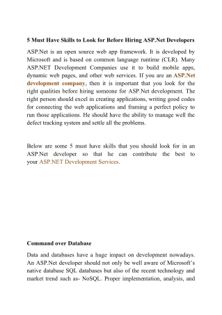 5 Must Have Skills to Look for Before Hiring ASP.Net Developers