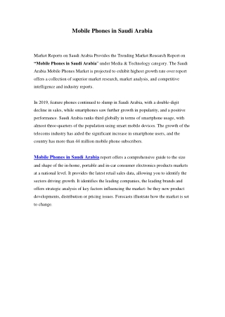 Saudi Arabia Mobile Phones Market Opportunity and Forecast Till 2024