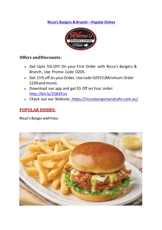 Ricco's Burgers & Brunch Toongabbie Menu – 10% OFF - Burger restaurant in Parramatta, NSW 2146.