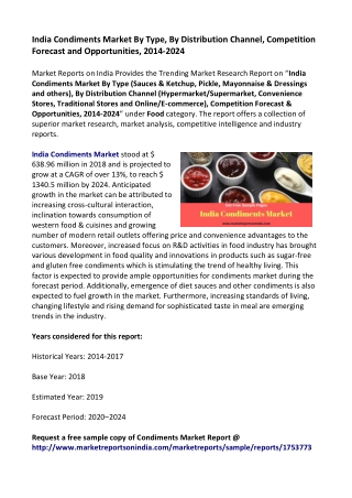 India Condiments Market Research Report 2014-2024